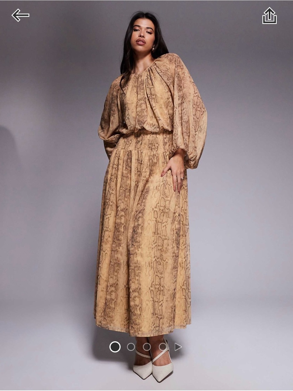 Asos Design chiffon shirred waist maxi dress in snake print